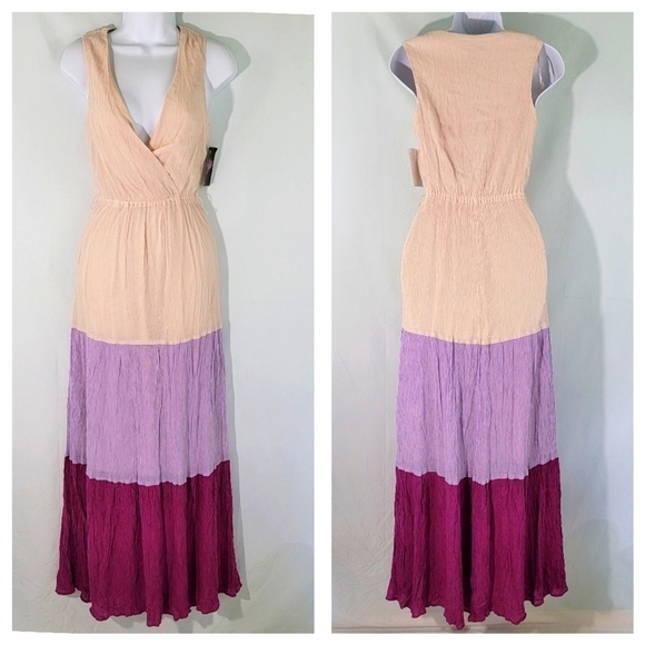 NEW Flying Tomato Cream/Purple/Red Tier Sleeveless Rayon Maxi Dress Sz X-Small - Picture 1 of 11